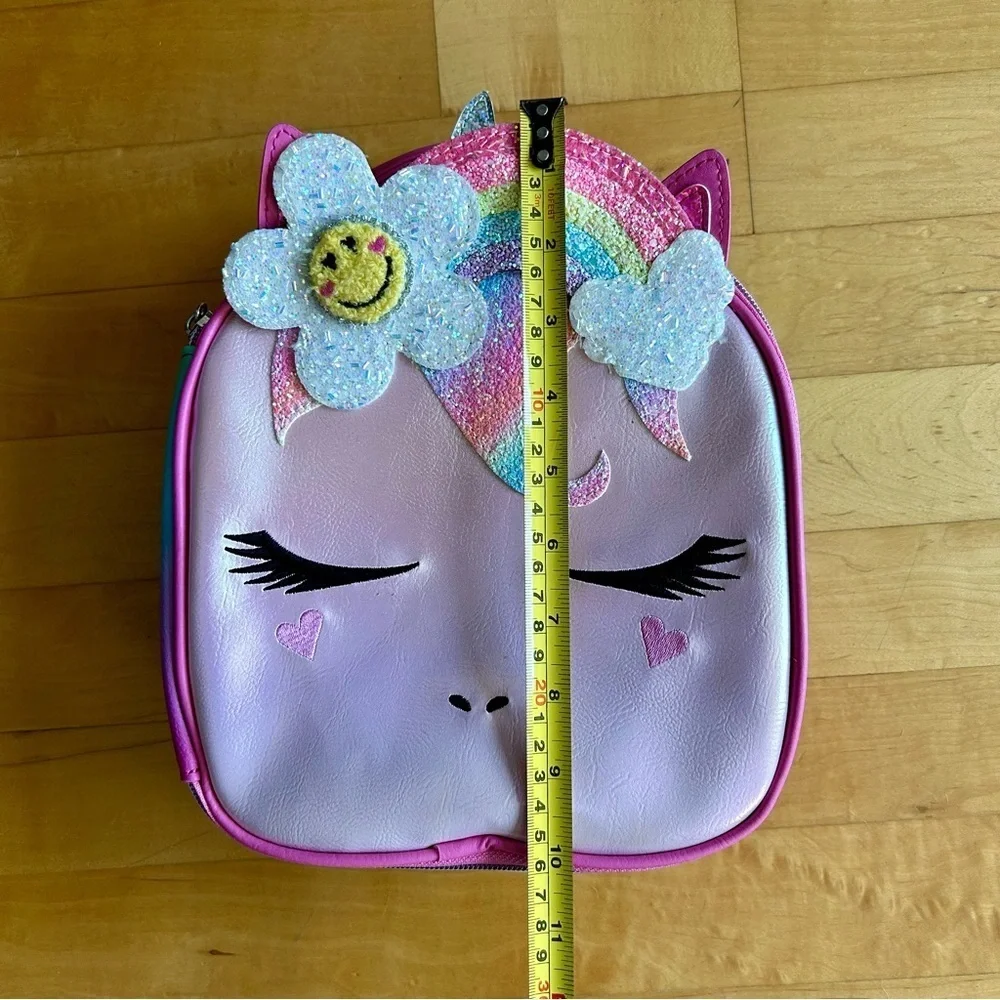 Sparkly Unicorn Kids Insulated Lunch Cooler with Rainbow + Flower Accents, Pink